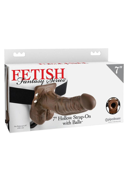 Fetish Fantasy Series Hollow Strap-On Dildo with Balls and Stretchy Harness 7in - Chocolate