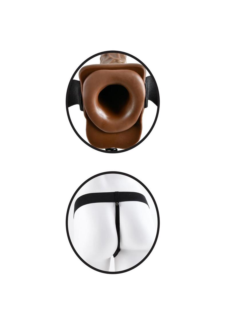 Fetish Fantasy Series Vibrating Hollow Strap-On Dildo with Balls and Harness with Remote Control 7in - Chocolate