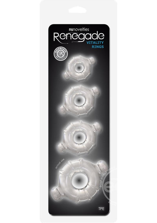 Renegade Vitality Cock Ring Kit (4 Per Set) - Clear