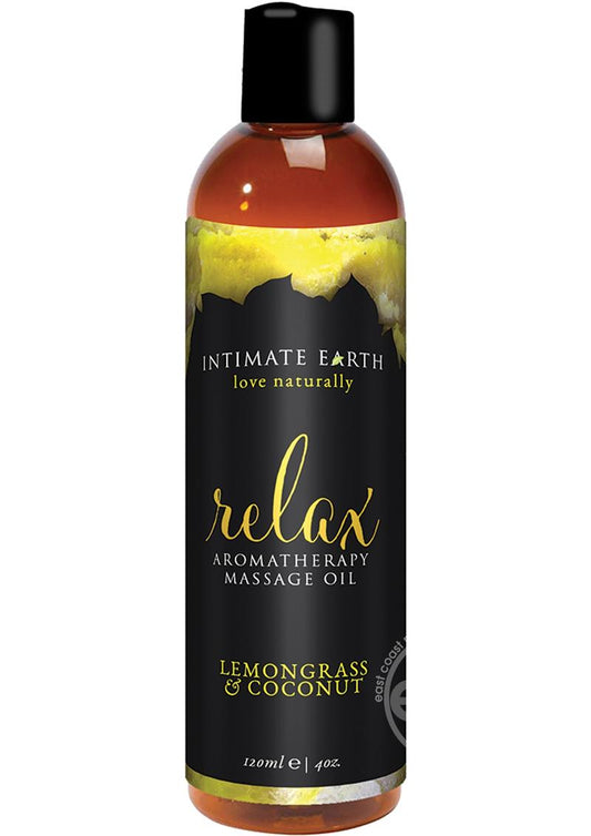 Intimate Earth Relax Aromatherapy Massage Oil Lemongrass & Coconut 4oz