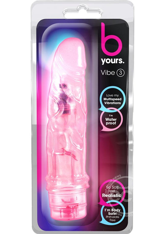 B Yours Vibe 3 Vibrating Dildo 7.25in - Pink