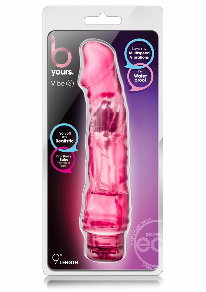 B Yours Vibe 6 Vibrating Dildo 9in - Pink