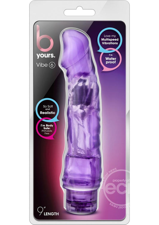 B Yours Vibe 6 Vibrating Dildo 9in - Purple