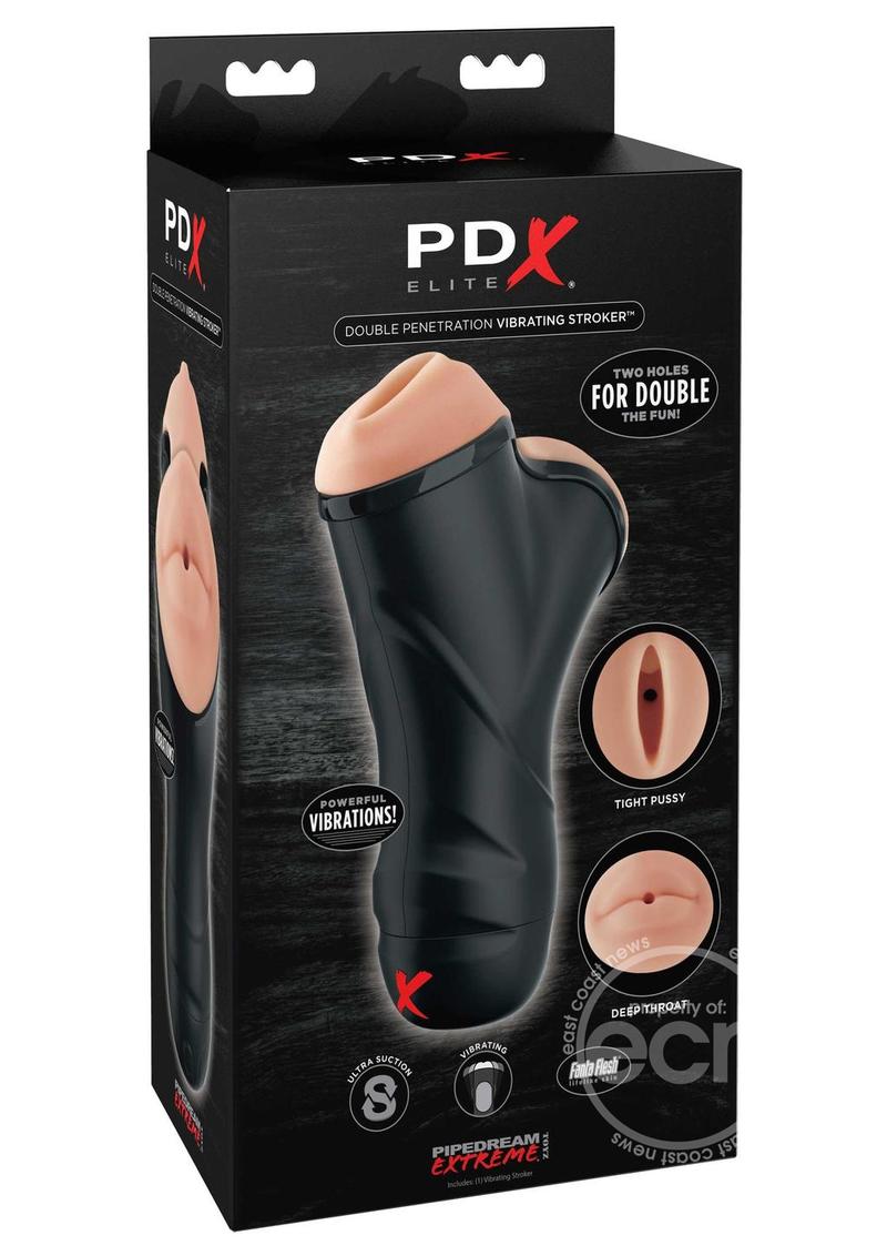 Pipedream Extreme Elite Double Penetration Vibrating Masturbator - Pussy and Mouth - Vanilla/Black