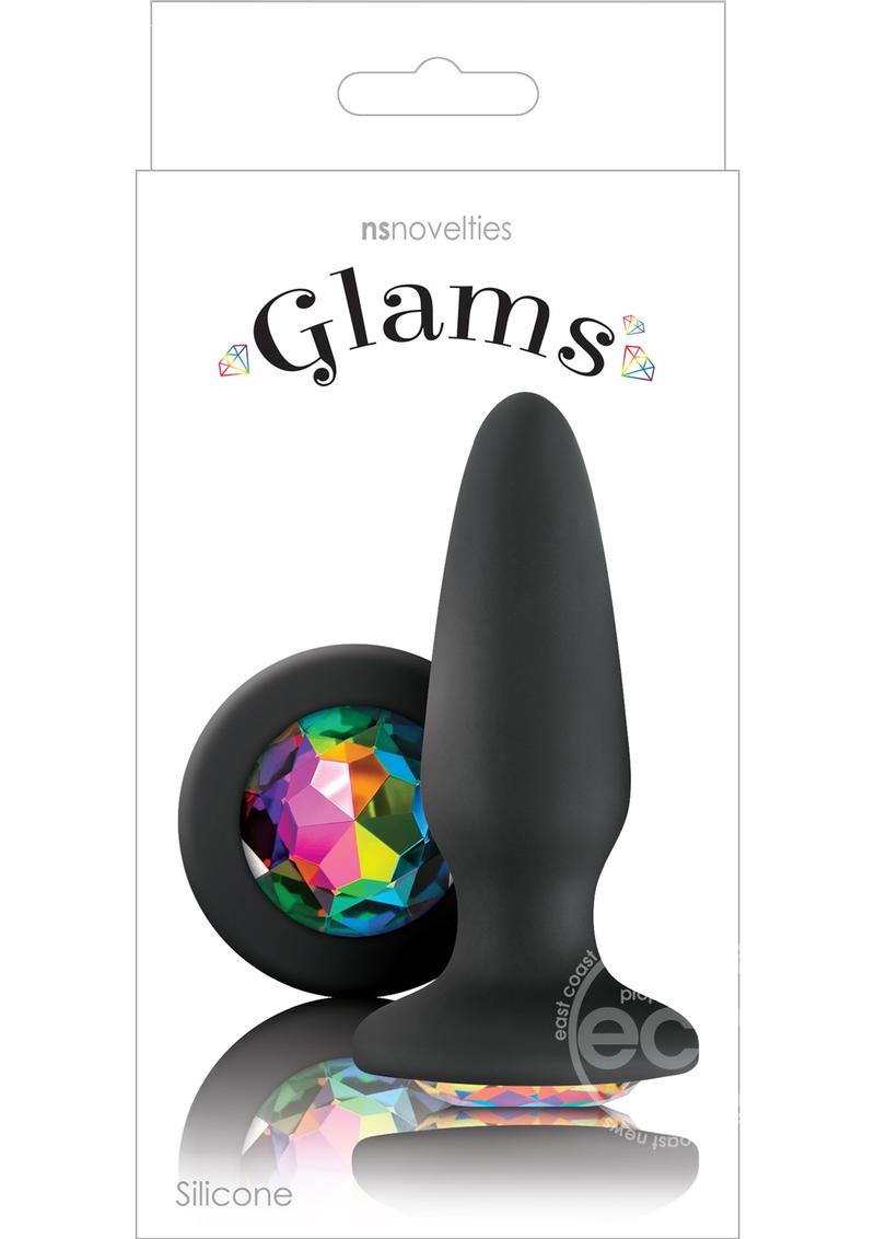 Glams Silicone Butt Plug - Black Rainbow Gem