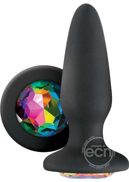 Glams Silicone Butt Plug - Black Rainbow Gem