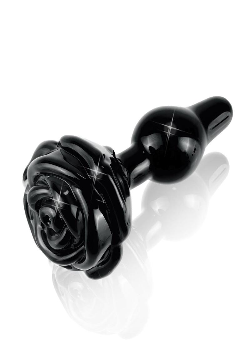 Icicles No 77 Flower Shaped Glass Anal Plug - Black