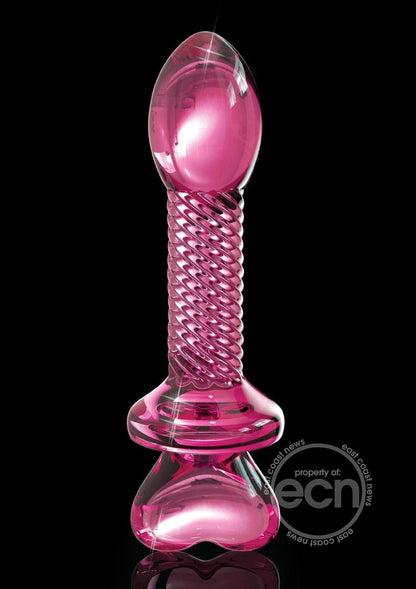 Icicles No. 82 Textured Glass Juicer Anal Probe with Heart Shaped Handle - Pink