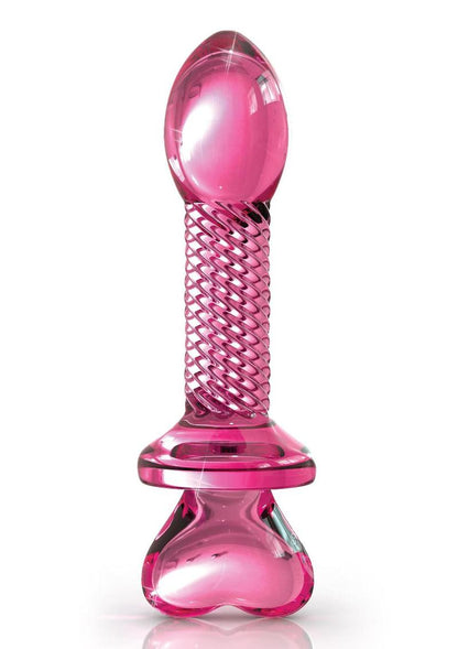 Icicles No. 82 Textured Glass Juicer Anal Probe with Heart Shaped Handle - Pink