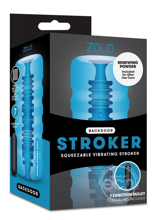 ZOLO Backdoor Stroker Squeezable Vibrating Masturbator with Bullet - Butt - Blue