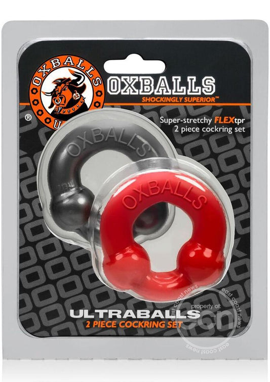 Oxballs Ultraballs Cock Ring Set (2 pack) - Red and Silver