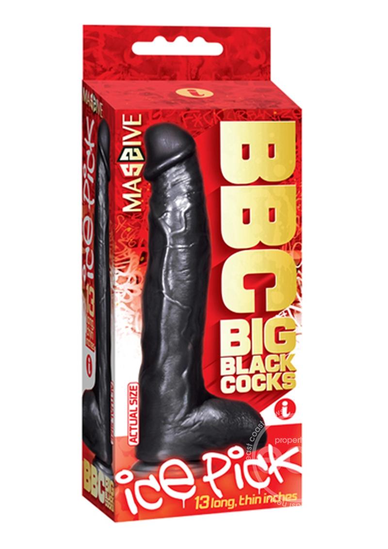 BBC Big Black Cocks Ice Pick Realistic Dildo 13in - Black