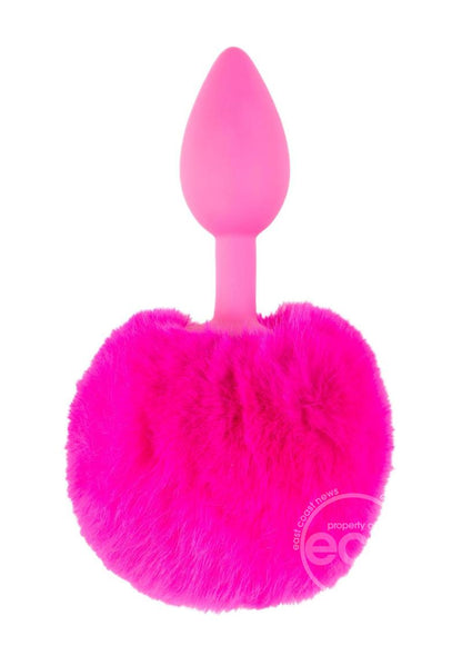 Neon Bunny Tail SIlicone Anal Plug - Pink