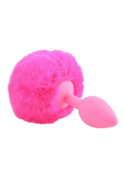 Neon Bunny Tail SIlicone Anal Plug - Pink