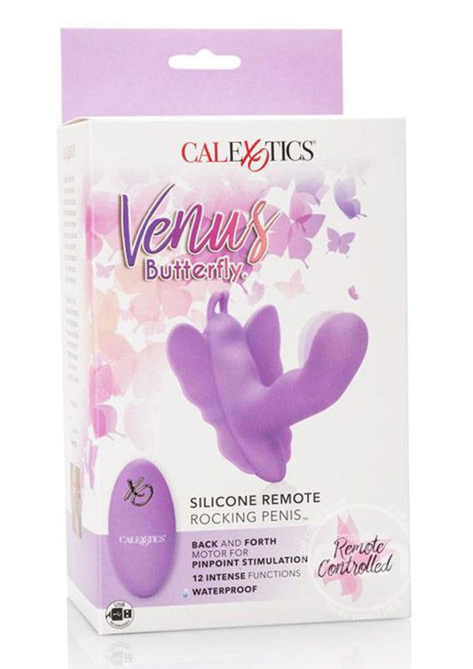 Venus Butterfly Rocking Penis Silicone Rechargeable Strap-On with Remote Control -  Purple