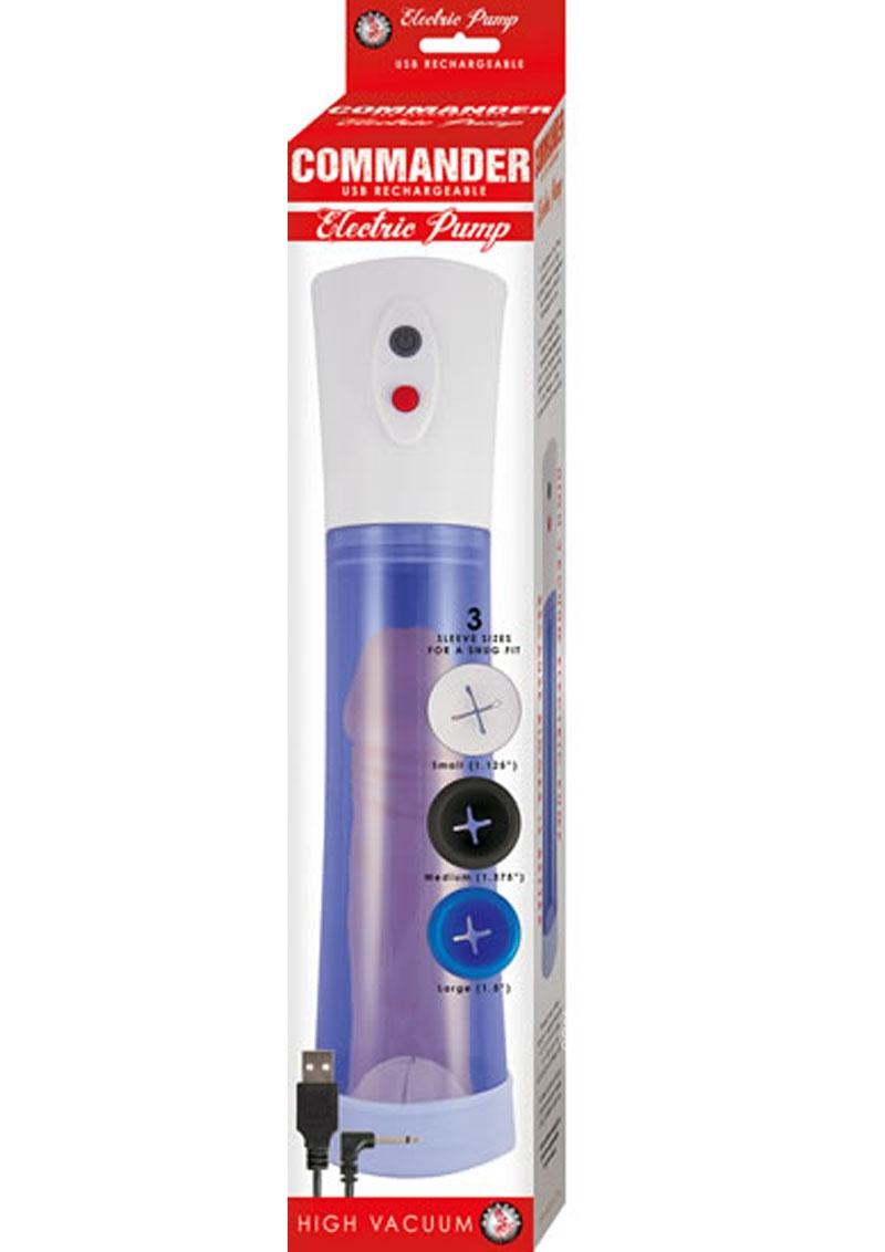 Commander Electric Rechargeable Penis Pump - Blue