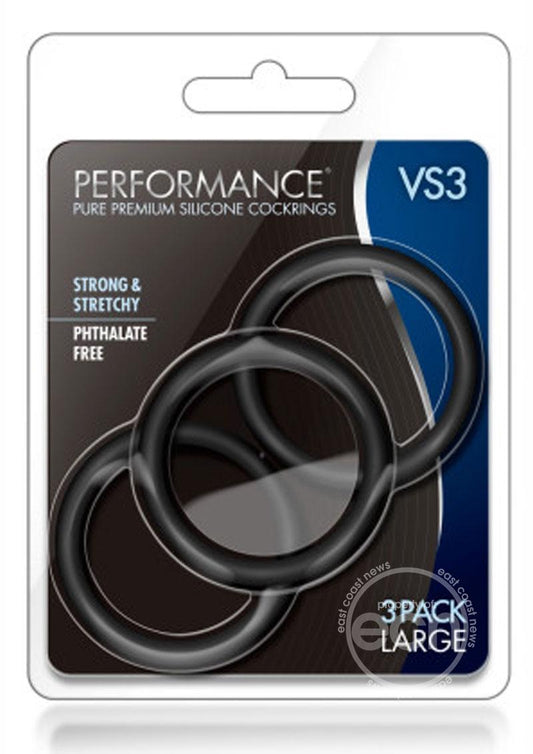 Performance VS3 Pure Premium Silicone Cock Rings (3 Pack) - Large - Black