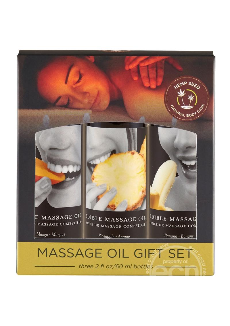 Earthly Body Hemp Seed Edible Massage Oil Gift Set (Three 2oz Edible Massage Oils)