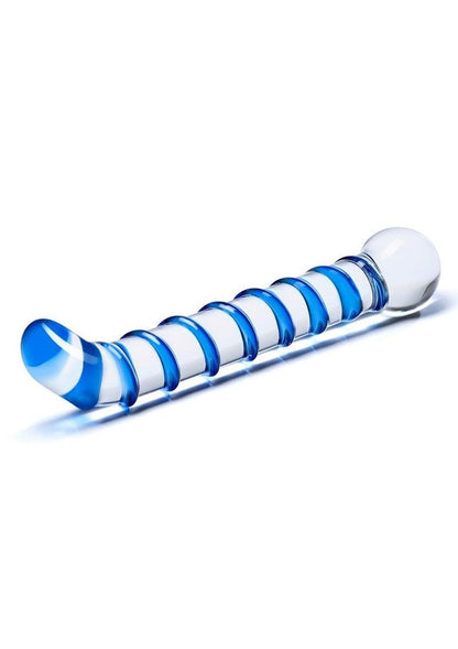 Glas Mr. Swirly G-Spot Glass Textured Dildo 6.5in - Clear/Blue