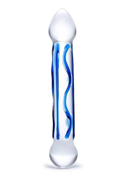 Glas Full Tip Glass Textured Dildo 6.5in - Clear/Blue