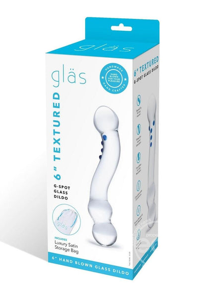 Glas Curved G-spot Glass Textured Dildo 6in - Clear/Blue