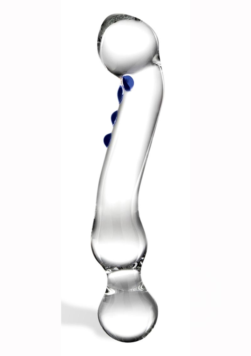 Glas Curved G-spot Glass Textured Dildo 6in - Clear/Blue