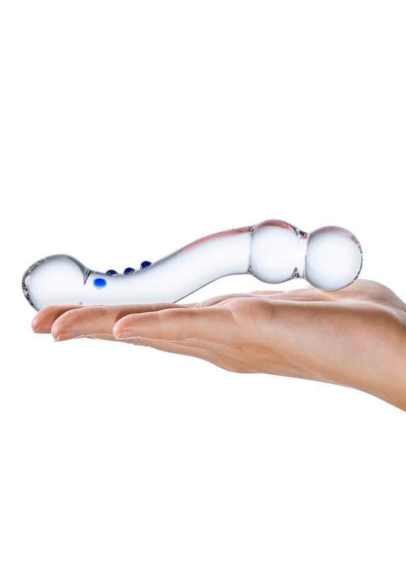 Glas Curved G-spot Glass Textured Dildo 6in - Clear/Blue