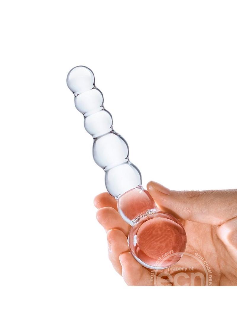 Glas Curved Beaded Glass Dildo 5in - Clear