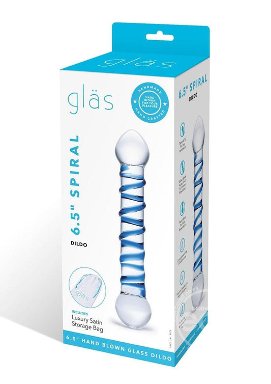 Glass Spiral Glass Textured Dildo 6.5in - Clear/Blue