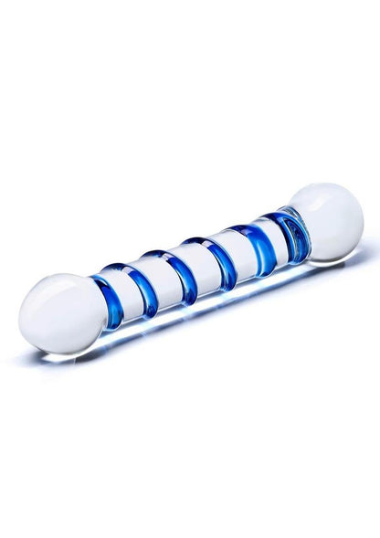 Glass Spiral Glass Textured Dildo 6.5in - Clear/Blue