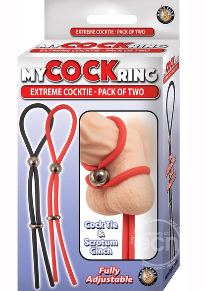 My Cockring Extreme Cocktie Adjustable Cock Ring (2 Per Pack) - Black/Red