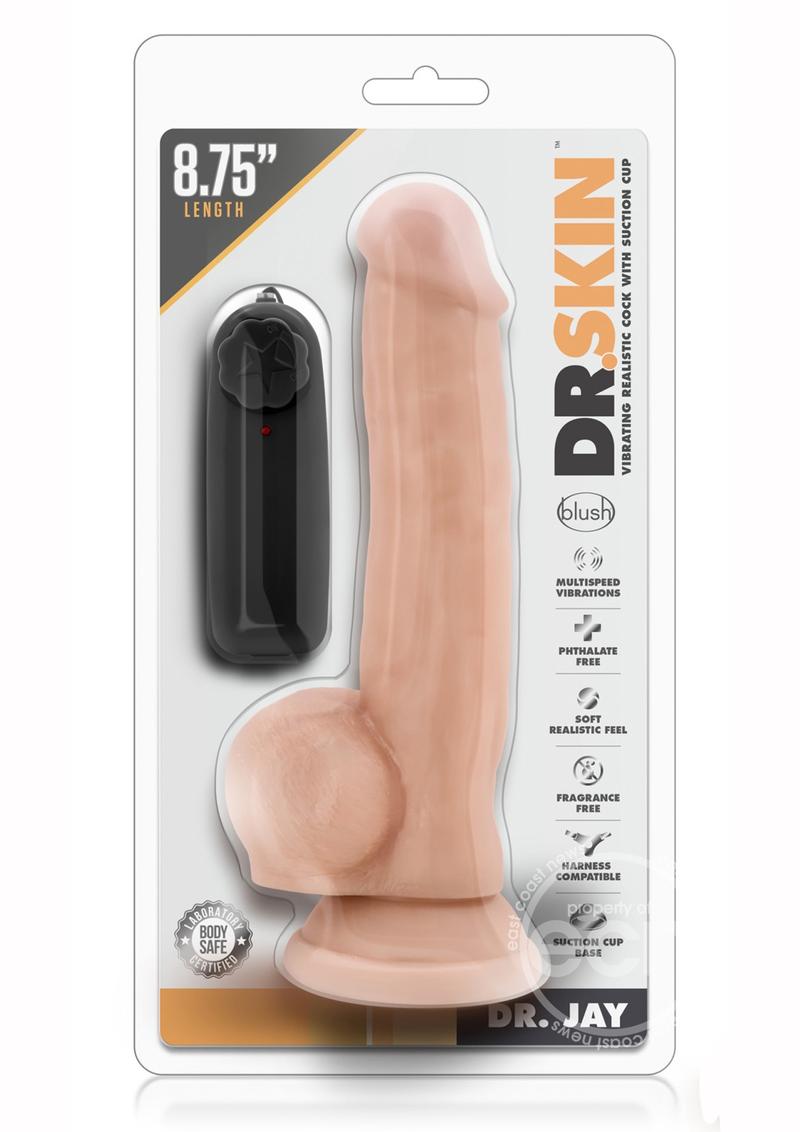 Dr. Skin Dr. Jay Vibrating Dildo with Balls and Remote Control 8.75in - Vanilla