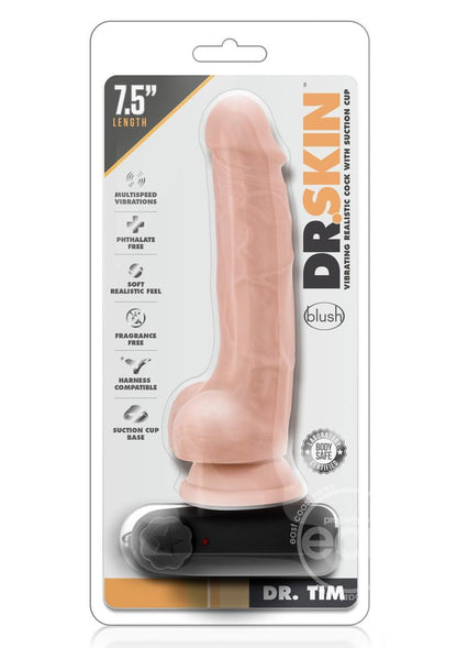 Dr. Skin Dr. Tim Vibrating Dildo with Remote Control 7.5in - Vanilla