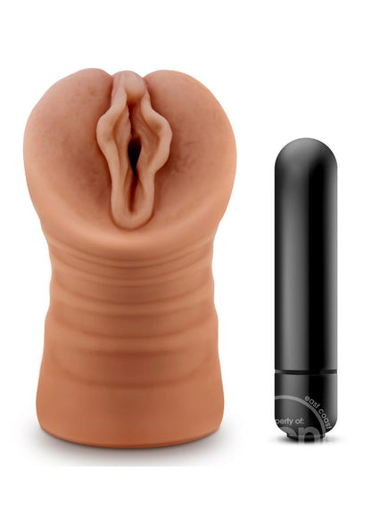 M for Men Sofia Vibrating Masturbator with Bullet - Pussy - Caramel