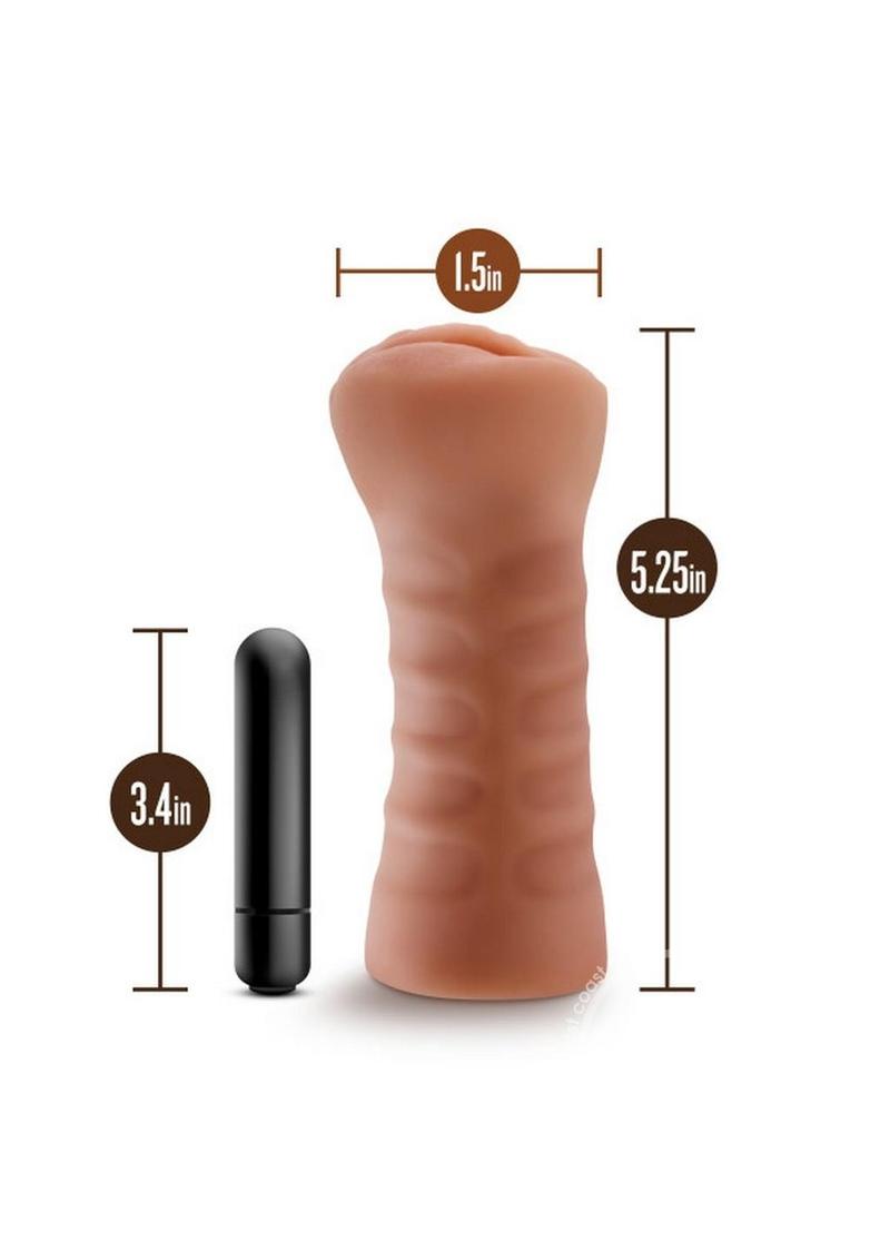 M for Men Sofia Vibrating Masturbator with Bullet - Pussy - Caramel