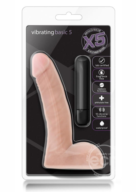 X5 Vibrating Basic 5 Dildo with Balls 5.5in - Vanilla