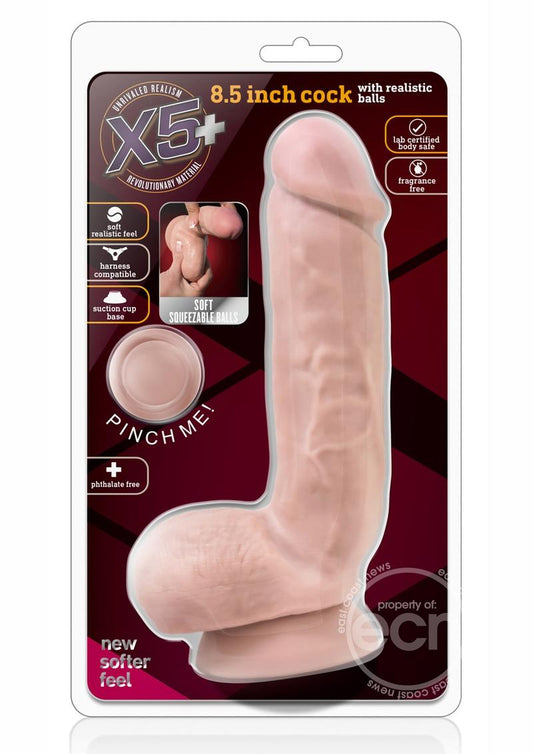 X5 Plus Cock Dildo with Balls 8.5in - Vanilla