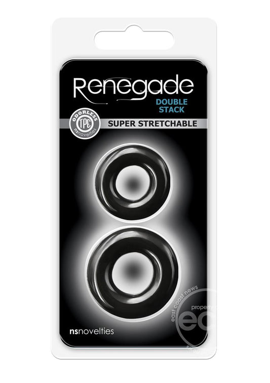 Renegade Double Stack Super Stretchable Cock Rings (Set of 2) - Black