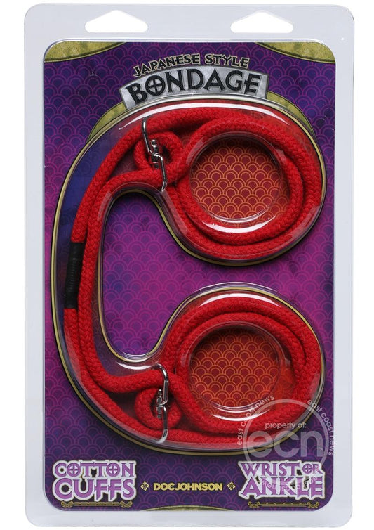 Japanese Style Bondage Cotton Wrist Or Ankle Cuffs - Red