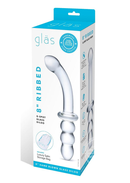 Glas Ribbed G Spot Glass Dildo 8in - Clear