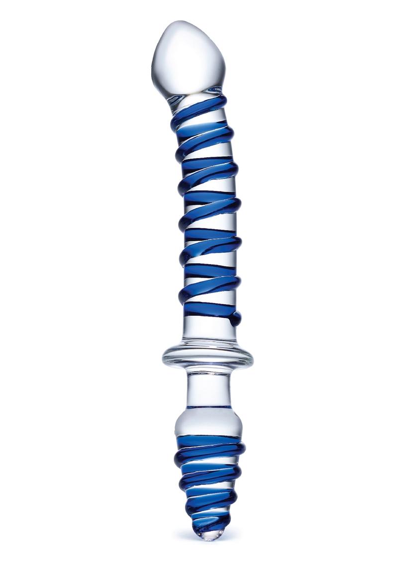 Glas Mr Swirly Double Ended Glass Dildo & Butt Plug 10in - Blue/Clear