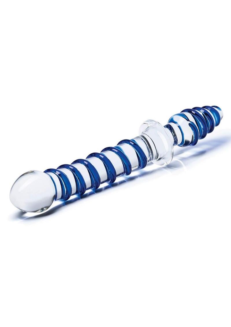 Glas Mr Swirly Double Ended Glass Dildo & Butt Plug 10in - Blue/Clear