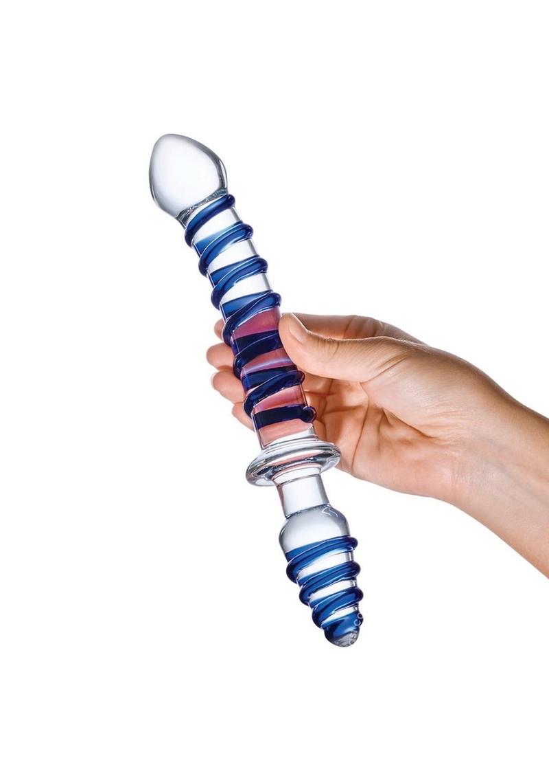 Glas Mr Swirly Double Ended Glass Dildo & Butt Plug 10in - Blue/Clear