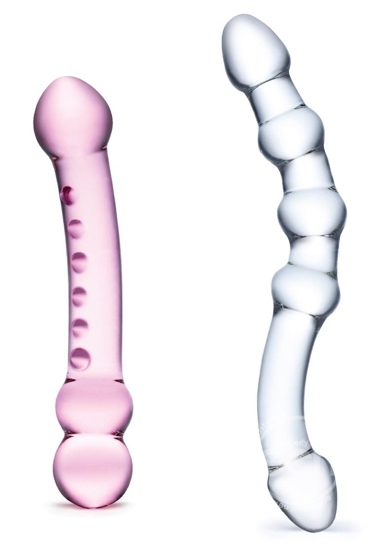 Glas Double Pleasure Glass Dildo Set (2 Piece) - Clear/Pink