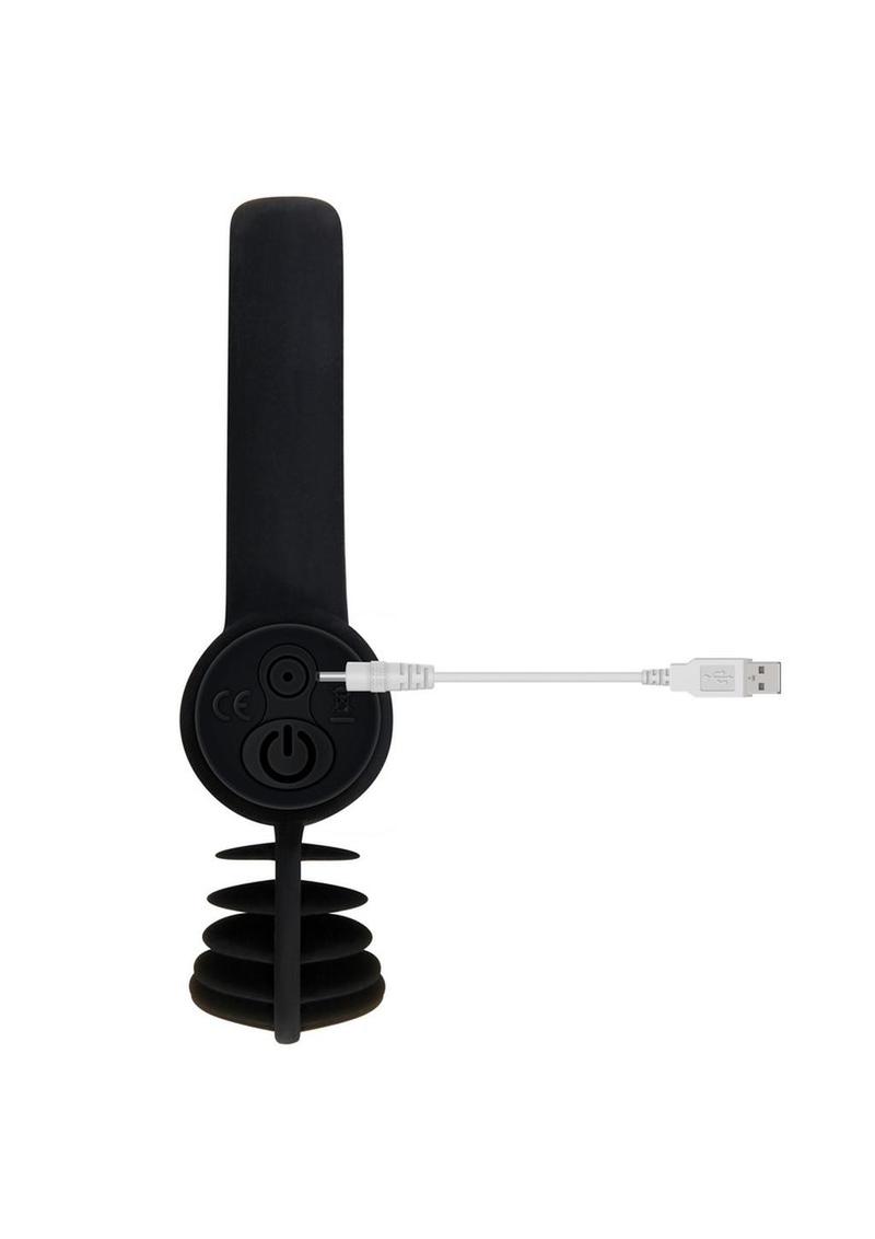 Zero Tolerance Bell Ringer Rechargeable Silicone Vibrating Cock Ring with Clitoral Stimulator and Ball Strap - Black