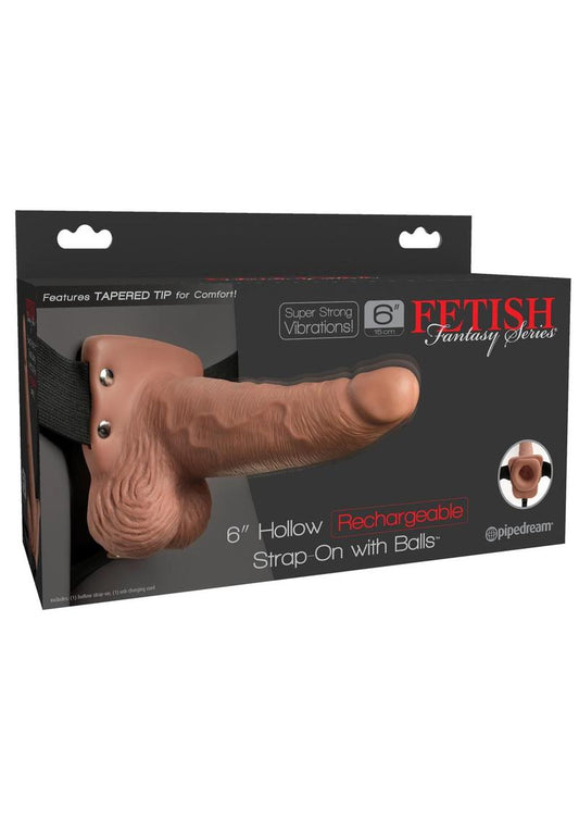 Fetish Fantasy Hollow Rechargeable Strap-On with Balls 6in - Caramel