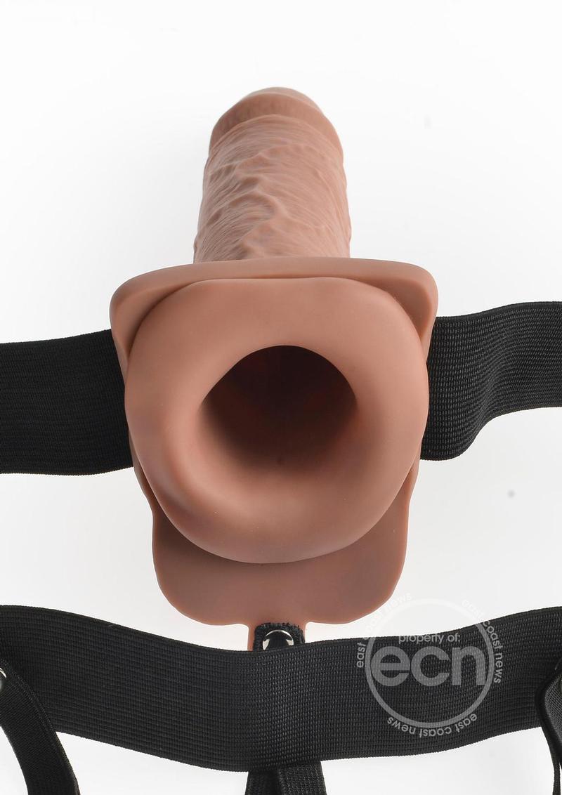 Fetish Fantasy Series Hollow Rechargeable Strap-On Dildo with Balls and Harness with Wireless Remote Control 7in - Caramel