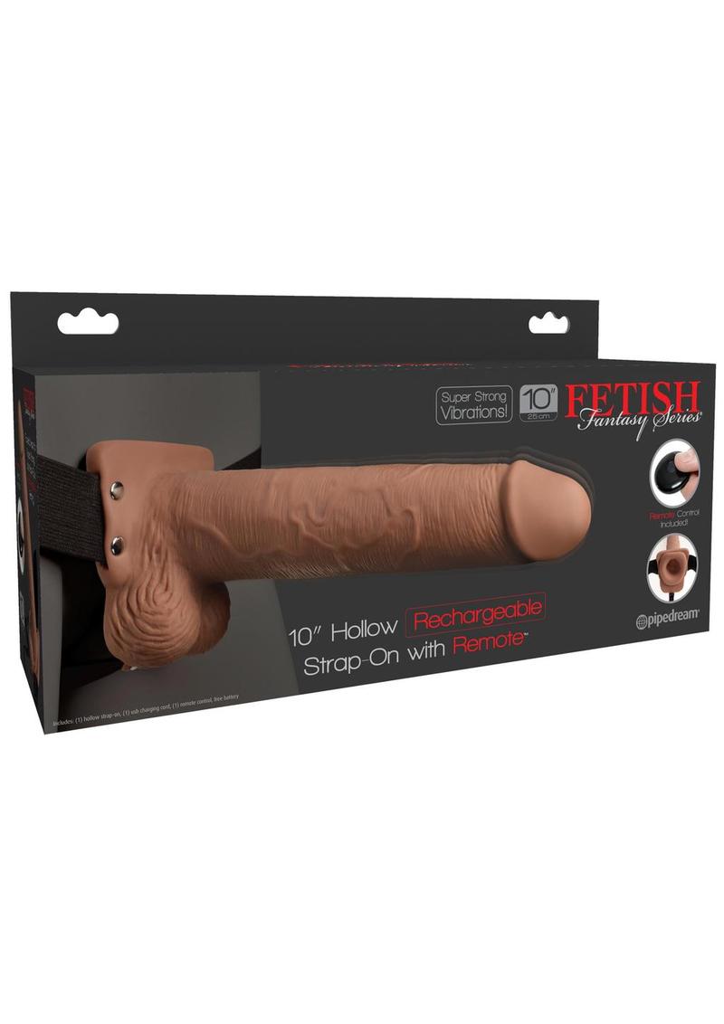 Fetish Fantasy Series Rechargeable Hollow Strap-on Dildo with Balls and Harness with Wireless Remote Control 10in - Caramel