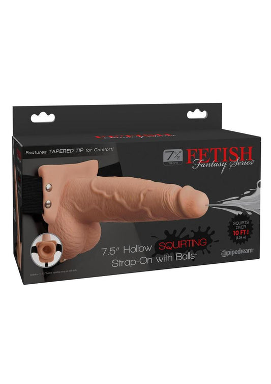 Fetish Fantasy Series Hollow Squirting Strap-On Dildo with Balls and Harness 7.5in - Vanilla