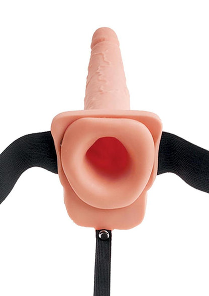 Fetish Fantasy Series Hollow Squirting Strap-On Dildo with Balls and Harness 7.5in - Vanilla